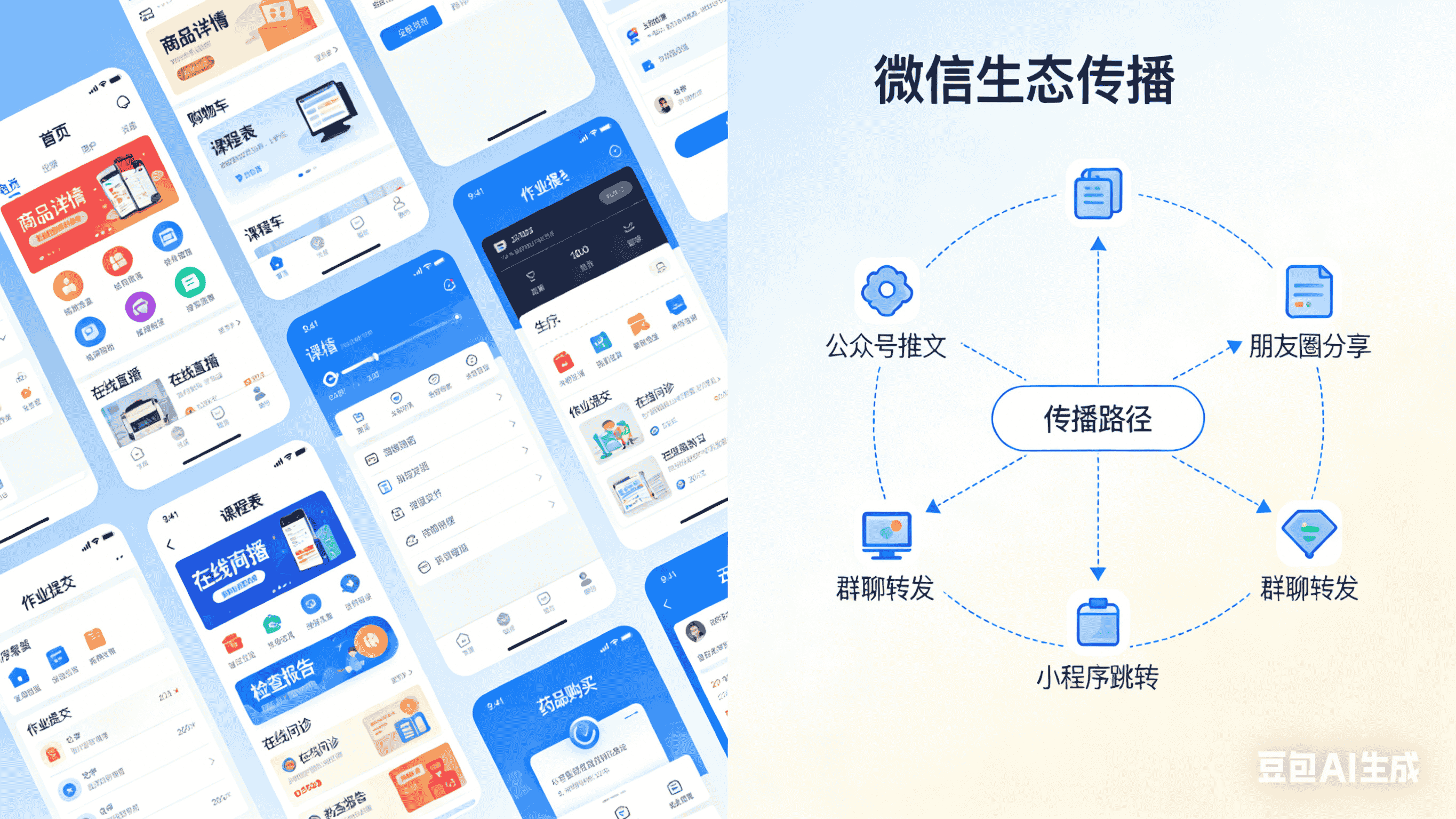 多行业小程序界面合集 + 微信生态传播示意图